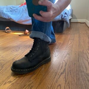 Black Combat Moto Boots with Chunky Sole